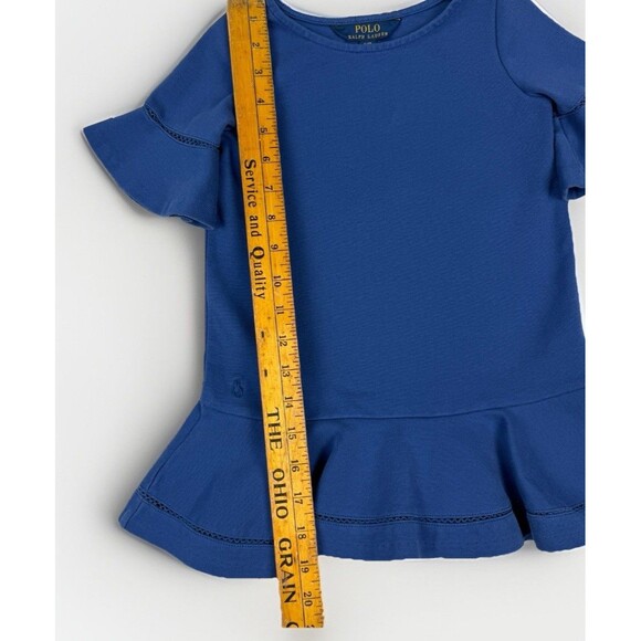 Polo Ralph Lauren Girls 4T Blue Flutter Sleeve Peplum Top Cotton Blend Logo - Picture 4 of 9